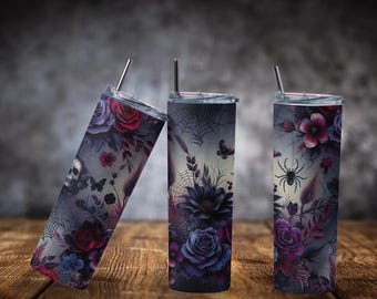Gothic Skull & Rose Halloween Tumbler: Spooky Season Drinkware