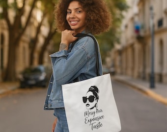 Messy Hair Expensive Taste Tote Bag: Chic Polyester Canvas Shoulder Bag