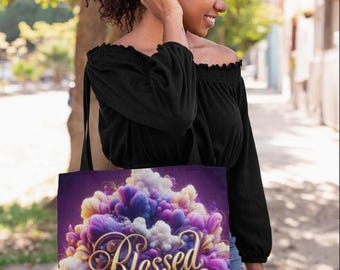 Blessed Floral Tote Bag: Inspirational Faith-Based Shoulder Bag