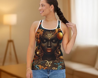Afrocentric Goddess Tank Top: Celestial Black Woman Art, Spiritual Print