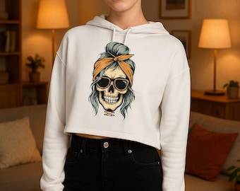 Skull Crop Hoodie: Edgy Gothic Sweatshirt - Trendy Skull Fashion