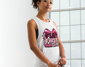 Flirt First Muscle Tank: Sassy Coquette Graphic Top - Soft Pastel Vibes