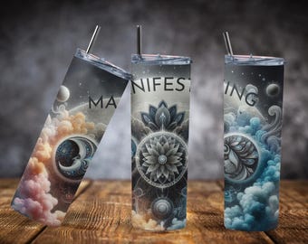 20oz Manifesting Tumbler | Law of Attraction Stainless Steel Cup | Cosmic Spiritual Travel Mug