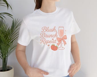 Blush Brunch Repeat T-Shirt | Champagne & Strawberries, Foodie Tee