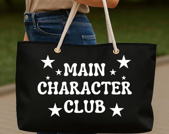 Retro Star Weekender Bag: Black Travel Tote with Rope Handles