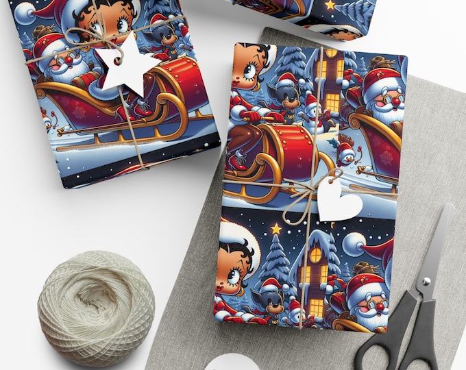 Featured listing image: Vintage Betty Boop Christmas Wrapping Paper: Retro Cartoon Gift Wrap