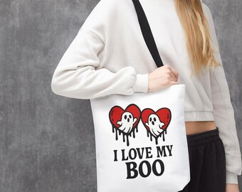 Ghost & Hearts Tote Bag: Spooky Valentine's Day Polyester Shopping Bag