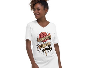 Sugar and Spite V-Neck T-Shirt: Goth Lollipop Graphic Tee
