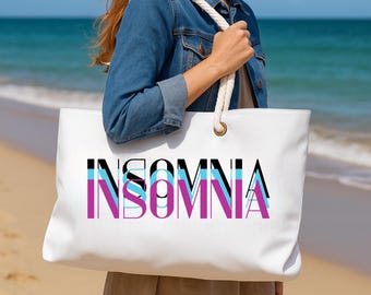 Oversized Weekender Tote Bag: Insomnia Design, Large Travel Beach Bag