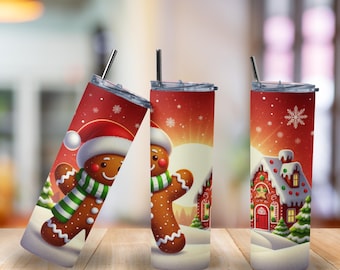 Gingerbread Christmas Travel Tumbler: Santa Cookie House, Stainless Steel 20oz