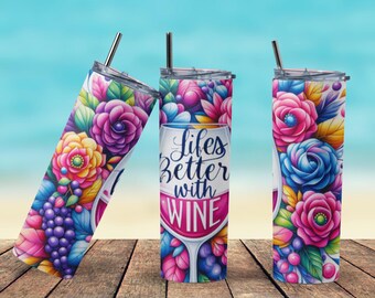 Wine & Blooms 20oz Tumbler | Floral Wine Lover Mug | Insulated Stainless Steel Cup