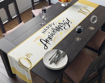 10th Anniversary Table Runner: Elegant Gold Celebration Decor