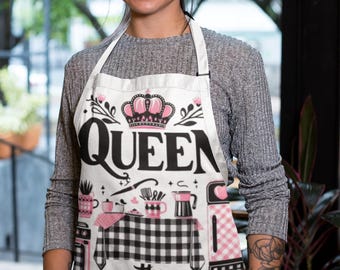 Queen of the Kitchen Apron: Funny Retro Pink Gingham Cooking Gift