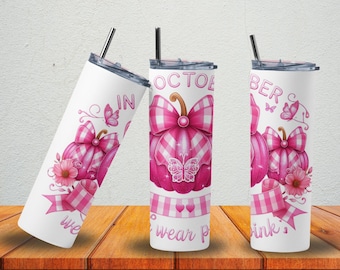 Pink Pumpkin Breast Cancer Awareness Tumbler: 20oz Stainless Steel Cup