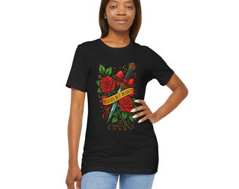 Delicate But Deadly Tee | Floral Dagger Graphic T-Shirt, Unisex Short Sleeve Top, Edgy Vintage Gift for Her