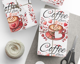 Coffee Lover Gift Wrap: Heart & Brew Valentine's Day Wrapping Paper