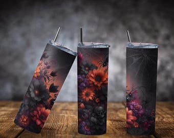 Spooky Floral Halloween Tumbler: 20oz Stainless Steel Goth Cup