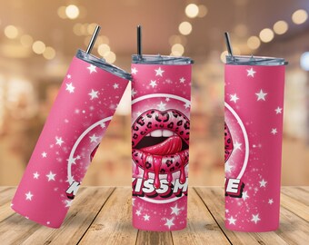 Pink Leopard Lips Tumbler: Stainless Steel 20oz Mug - Funny Flirty Gift