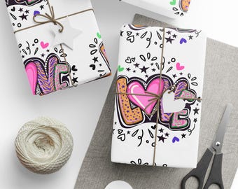 LOVE Wrapping Paper: Colorful Heart & Animal Print - Valentine's, Birthday