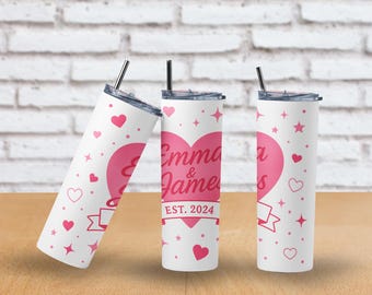Personalized Heart Tumbler: Custom Name Stainless Steel Cup - 20oz