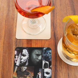 Michael Myers Coaster Set: Horror Movie Drink Coasters, Halloween Decor