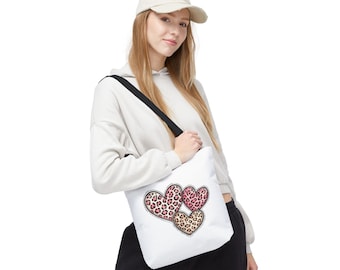 Leopard Print Heart Trio Tote Bag | Pink & Tan Animal Print Hearts