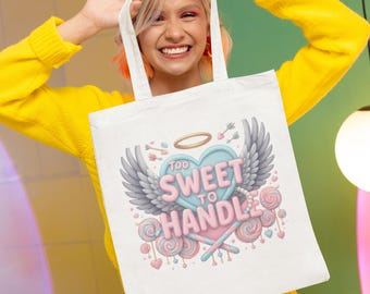 Too Sweet to Handle Tote Bag | Pastel Angel Wings Aesthetic, Soft Girl Coquette Tote, Cute Everyday Bag, Valentine's Gift for Her