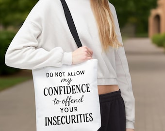 Empowering Confidence Quote Tote Bag: Reusable Polyester Shopping Bag