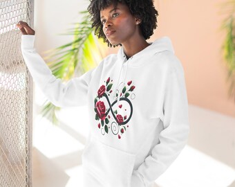 Infinity Rose Hoodie: Romantic Floral Heart Sweatshirt, Cozy Pullover