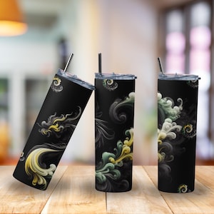Gothic Dragon Tumbler 20oz | Dragon’s Breath Black & Gold Stainless Steel Travel Cup, Fantasy Swirl Art Gift