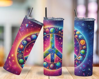 Our Planet 20oz Tumbler | Cosmic Peace Sign Mug | Eco-Friendly Stainless Steel Cup