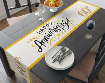 Gold 60th Anniversary Table Runner | Elegant Celebration Decor (Cotton or Polyester)