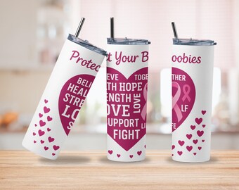 Breast Cancer Awareness Tumbler: Pink Ribbon Stainless Steel 20oz Drinkware