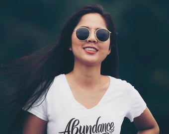 Abundance V-Neck T-Shirt | Manifestation Graphic Tee for Women | Spiritual Self-Growth Shirt