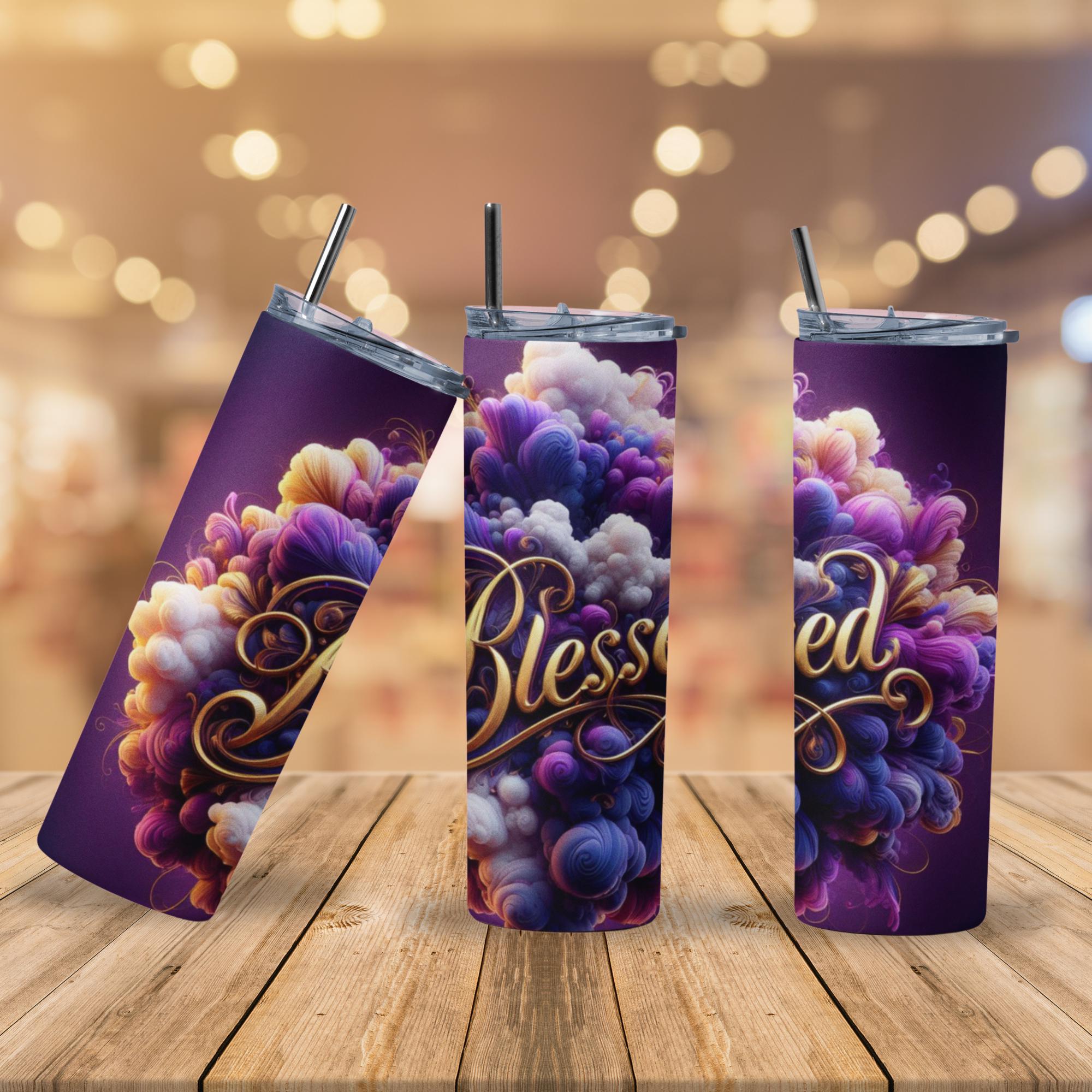 Blessed Tumbler 20oz | Inspirational Stainless Steel Cup with Cloud Art | Spiritual Gift for Women or Friends