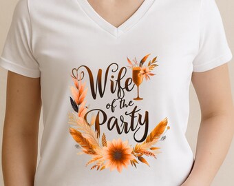 Wife of the Party V-Neck Tee: Bridal Shower Floral Wedding Top