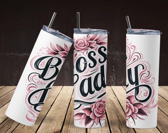 Boss Lady 20oz Tumbler | Floral Empowerment Travel Mug | Feminine Script Stainless Steel Cup