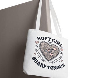 Soft Girl Sharp Tongue Tote Bag | Cute & Edgy Canvas Bag, Feminine Aesthetic, Reusable Grocery Bag, Everyday Accessory, Gift for Her