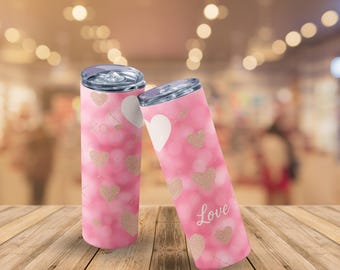 Pink Heart Tumbler: Romantic Stainless Steel Travel Mug, 20oz