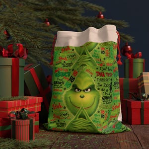 Torba na prezenty świąteczne Grinch Mischief | Zabawny worek ze ściągaczem świątecznym