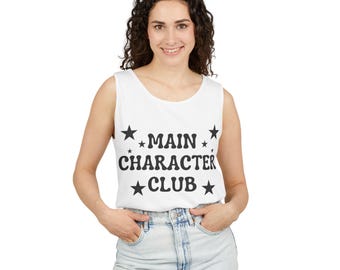 Main Character Club Tank Top: Ring-Spun Cotton Sleeveless Graphic Shirt