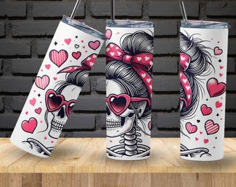 Love Never Dies Tumbler – Gothic Skull & Hearts | 20oz Stainless Steel Travel Mug