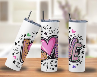 LOVE Tumbler | Colorful Animal Print Heart Design, Stainless Steel
