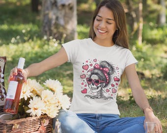 Love & Bones Skull T-Shirt: Retro Rockabilly Valentine's Tee