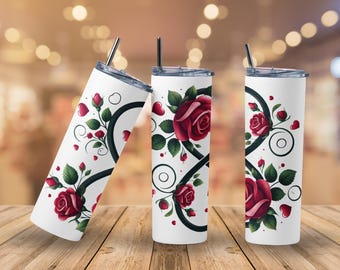 Infinity Rose Tumbler – 20 oz Stainless Steel Travel Mug | Forever Love Floral Gift