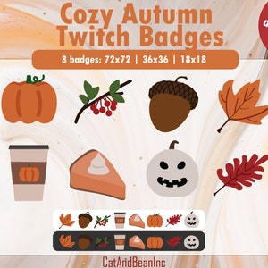 Insignes Twitch d'automne confortables | Insignes de banderoles confort | Sous-badges mignons | Badges abonnés | Insignes de bits | Actifs effrayants de la saison du latte à la citrouille
