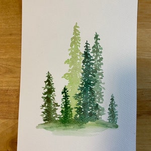 Green Pine Trees Painting | Watercolor |Original Painting | 6x9