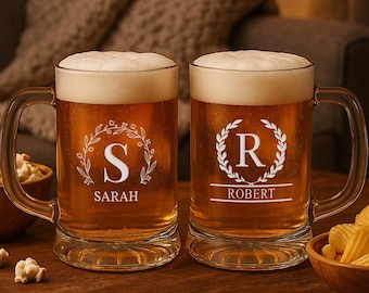Custom Engraved Beer Mug with Handle, Personalized Beer Glass with Name or Logo, Unique Gift for Men, Fathers, Weddings, or Birthdays