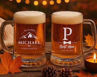 Personalized Beer Mug with Handle, Custom Engraved Beer Stein, Groomsmen Gift, Best Man Gift, Husband or Dad Gift, Wedding or Christmas Gift