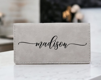 Custom Monogram Checkbook Cover, Personalized Checkbook Holder, Custom Name Leather Checkbook, Engraved Checkbook Wallet, Checkbook Holder